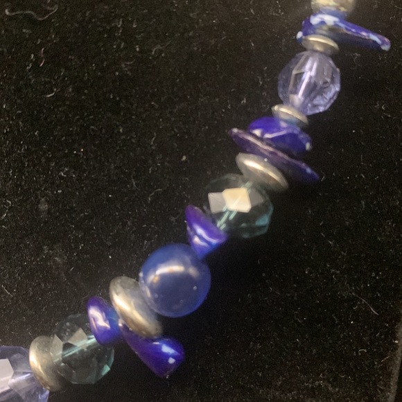 * - VINTAGE BLUE & SILVER GLASS/STONE CHOKER 16in - Picture 4 of 4